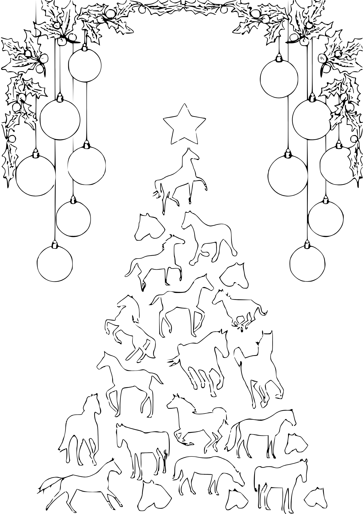 Horse and Christmas tree coloring page