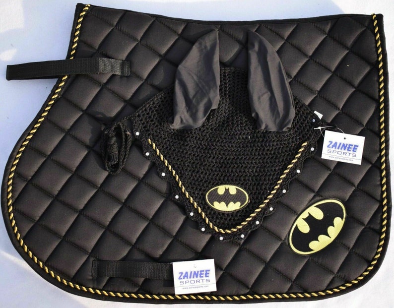 Batman saddle pad and ear bonnet.