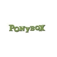 A graphic from the game Ponybox. It shows a white square with the words Ponybox written across the middle in green bold letters.