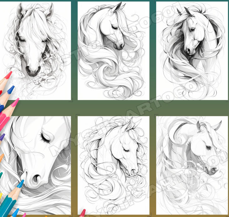 Horse coloring pages from etsy featuring horse head coloring pages