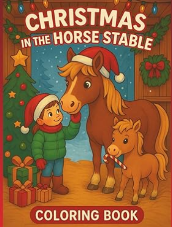 Christmas in the Horse Stable coloring book for kids