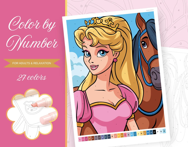 Color by Numbers Princess with Horse Fairy Tale preview