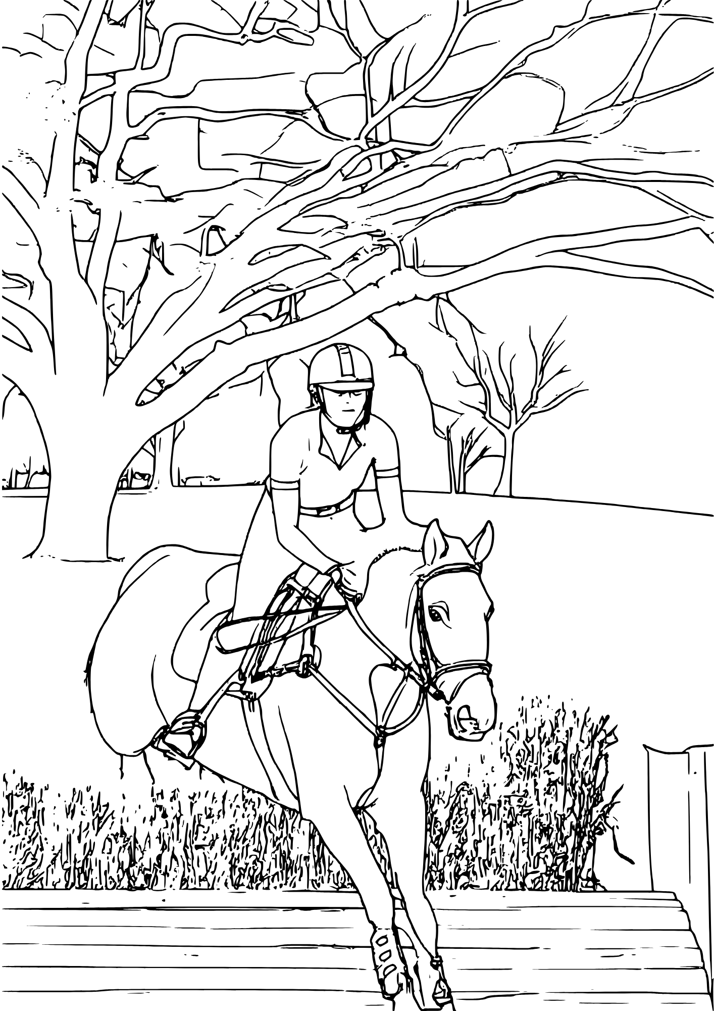 Detailed cross country jump free coloring page preview