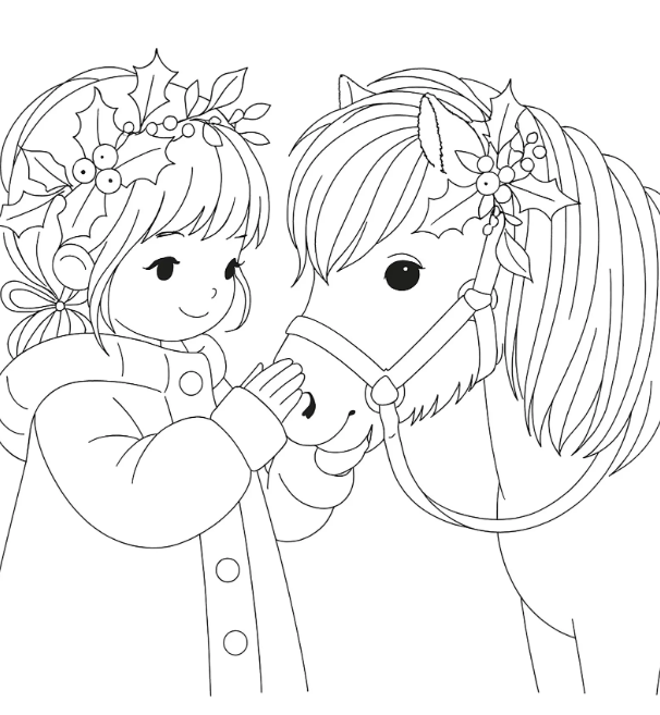 Girl and pony Christmas coloring page from TheLightofChristArt on Etsy