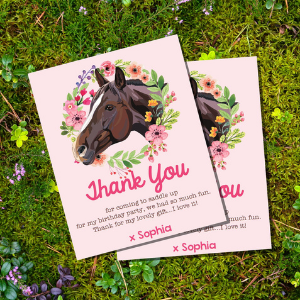 Horse Birthday Party Thank You Card for girl horse themed horse party