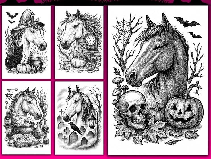 halloween horse coloring pages from etsy