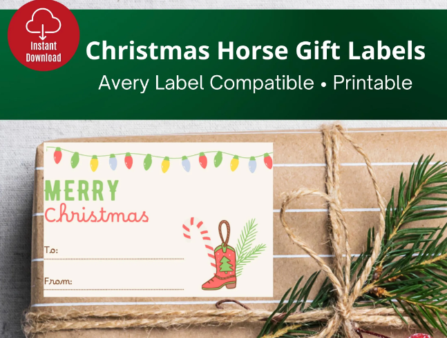 Christmas Western Horse Gift Labels printable rustic holiday tags