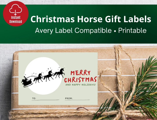 Merry Christmas Horse Gift Labels printable tags