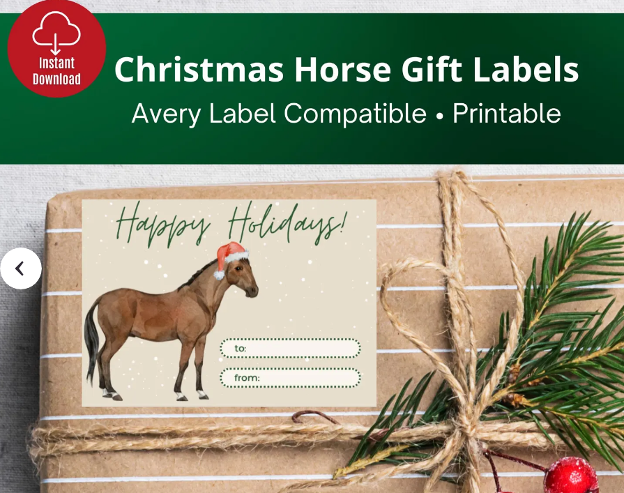 Happy Holidays Horse Gift Labels printable gift tags