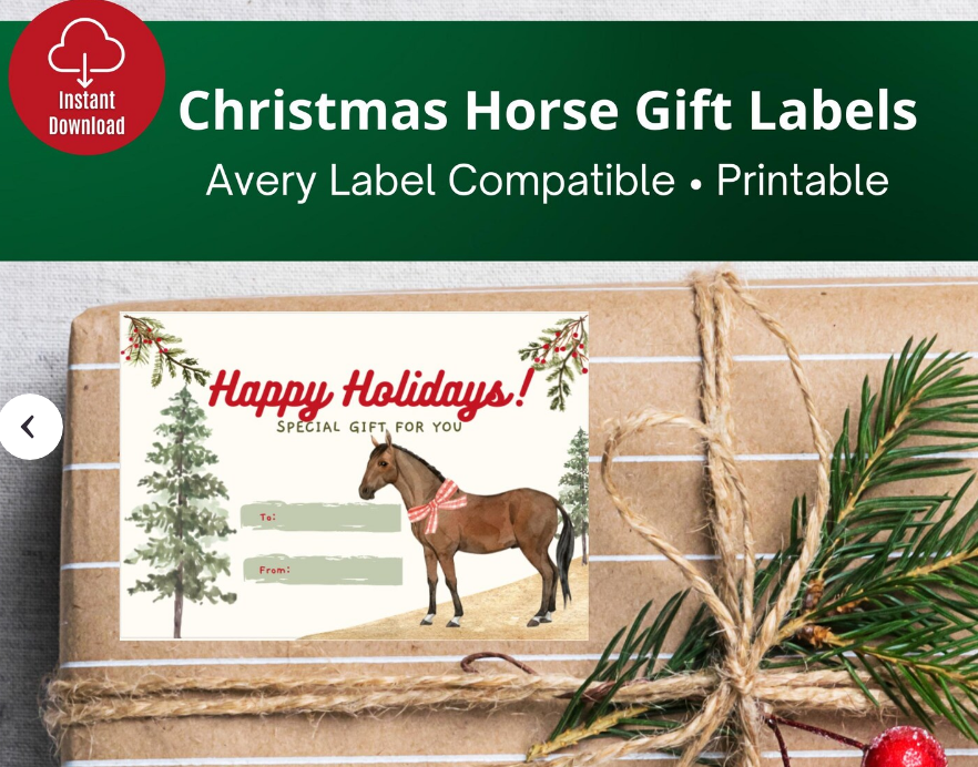 Horse Holiday Label printable gift tag design