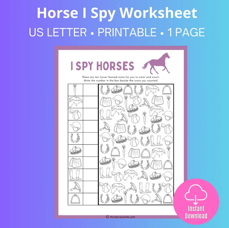 Horse I Spy Game printable activity sheet