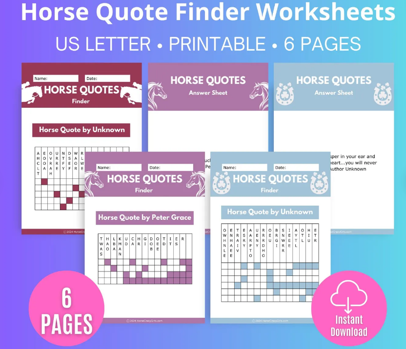 Horse Quote Finders Activity printable word game sheet