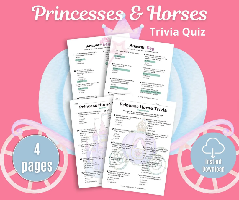 Princess Horse Trivia printable quiz game