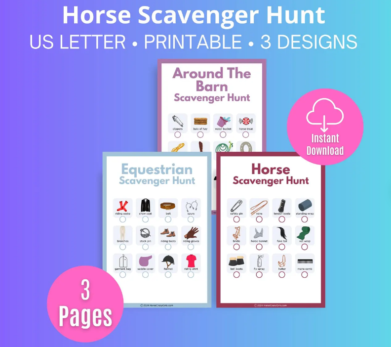 Horse Scavenger Hunt printable barn and equestrian activity