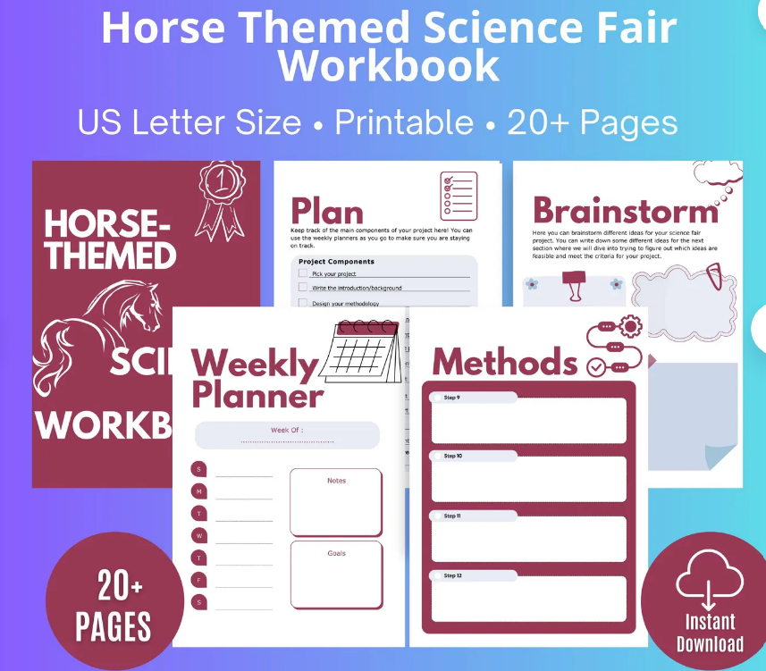 Horse-Themed Science Fair Workbook — 26-page printable guide