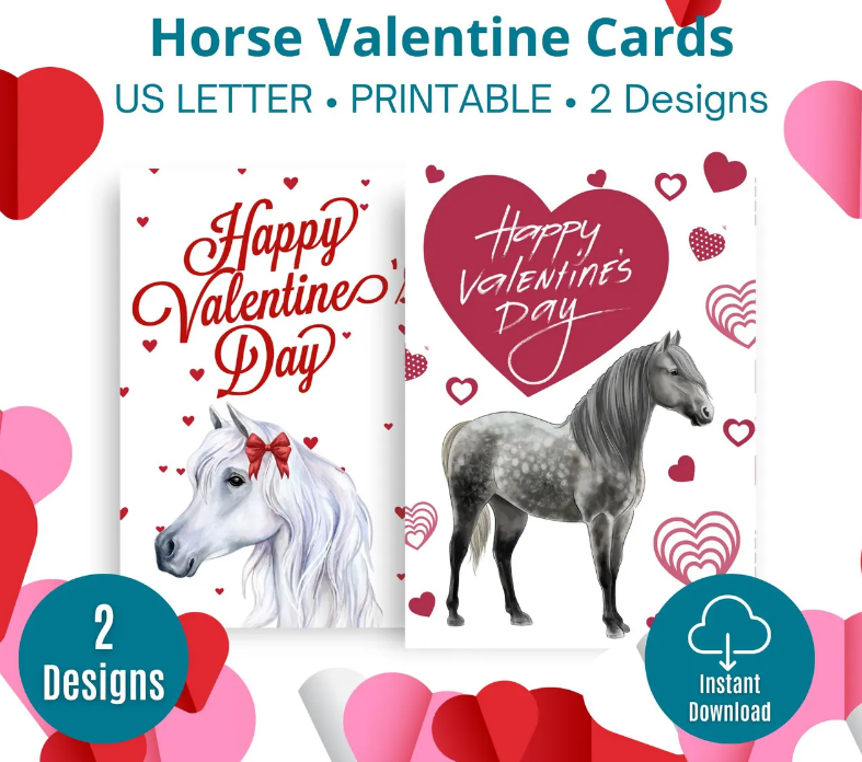 Horse Valentine Card — two printable horse-themed Valentine's Day designs