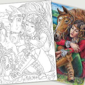 Wandering Girl With Horse Coloring Page for Adults