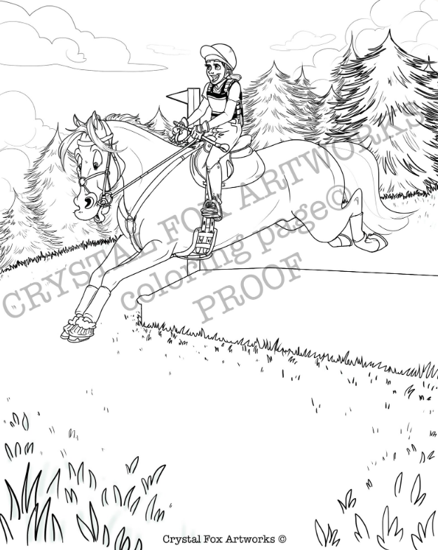 Horse Color Page Cross Country from CrystalFoxArtworks on Etsy