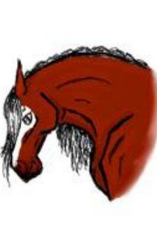 A drawing of a chestnut horse head.