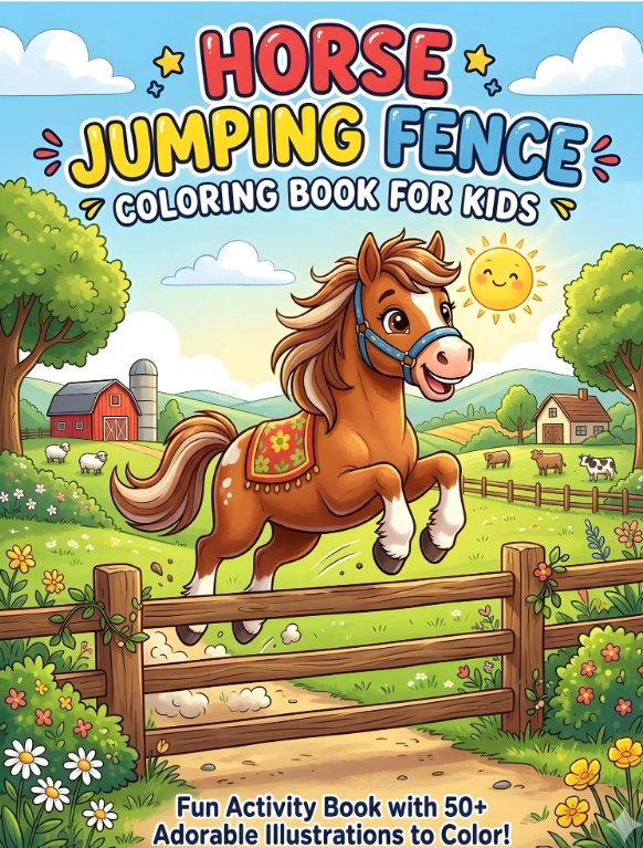 Horse Jumping Fence Coloring Book for Kids preview