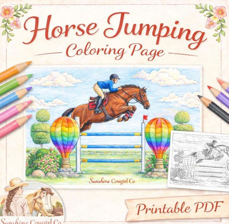 Horse Jumping Coloring Page from SunshineCowgirlShop on Etsy