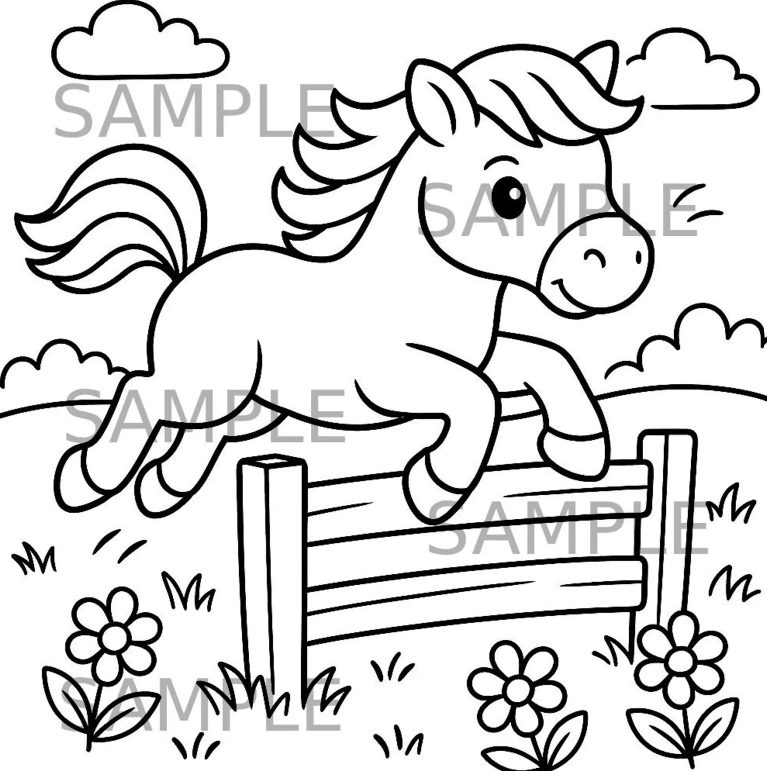 Horse Jump Coloring Page Printable from BlessedfromBali on Etsy