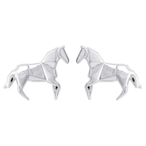 A pair of silver horse earrings.