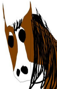 A painting of a paint horse head.