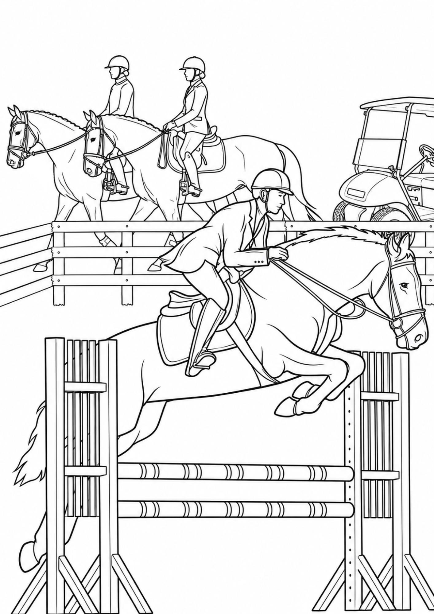 Horse show jump free coloring page preview
