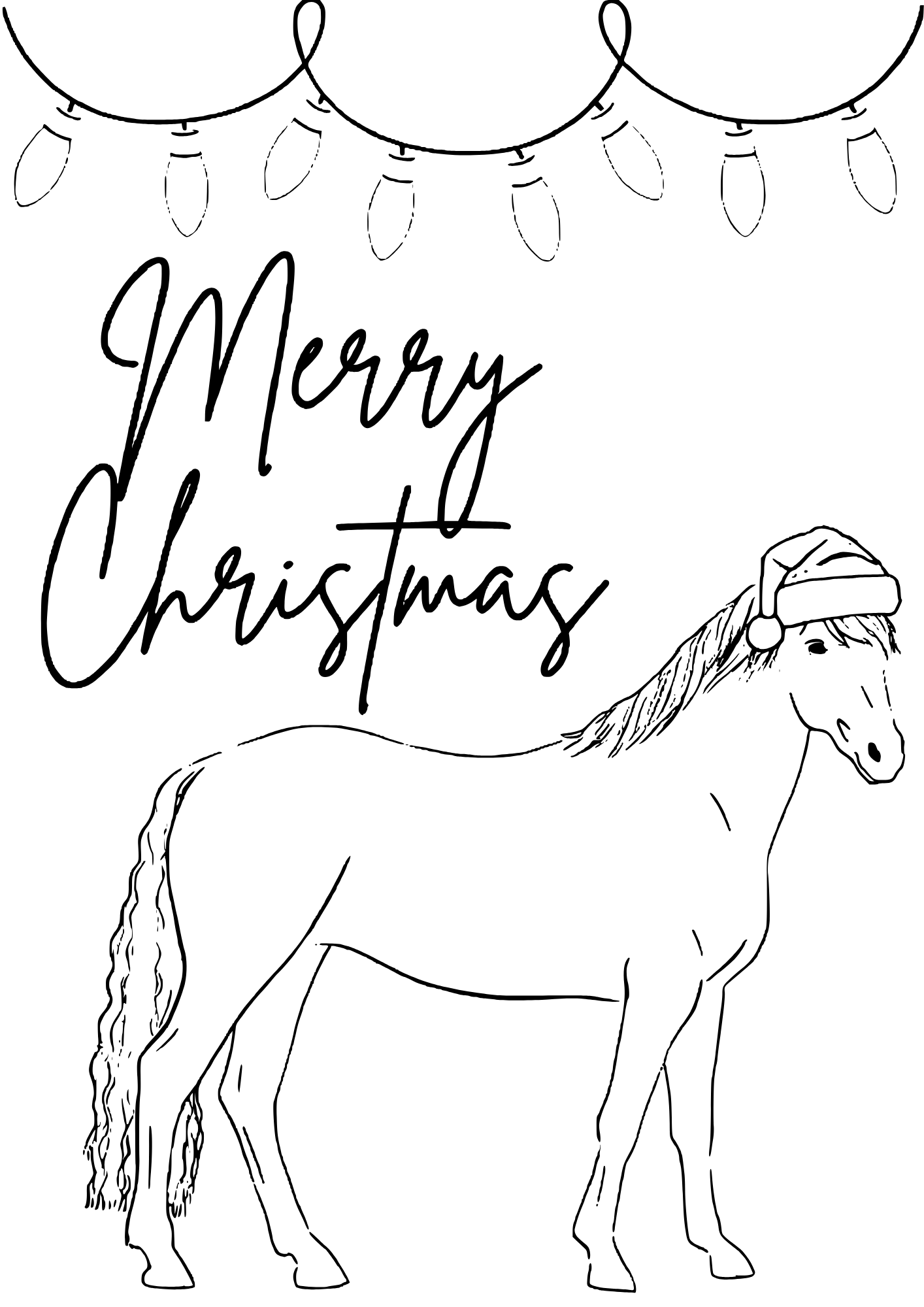 Merry Christmas horse coloring page