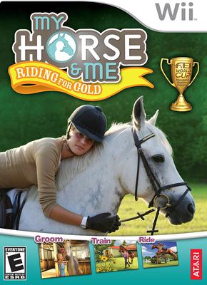The cover of the Wii game My Horse & Me: Riding For Gold.