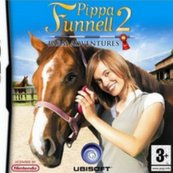 A graphic of the game Pippa Funnell 2: Farm Adventures. It shows the name of the game in the top middle part. Below is an image of a girl with a brown horse.
