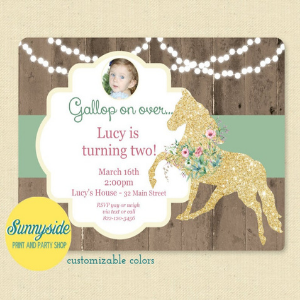 Photo Birthday Invitation for pony themed horse party