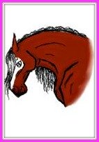 A drawing of a chestnut horse head.