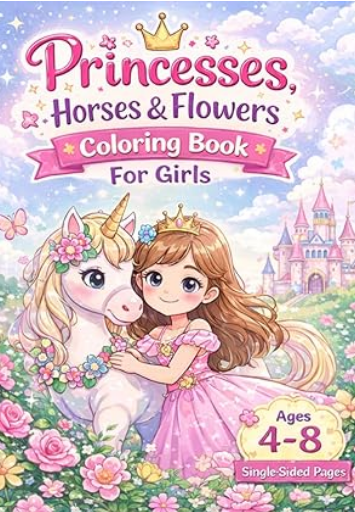 Princesses Horses and Flowers Coloring Book for kids