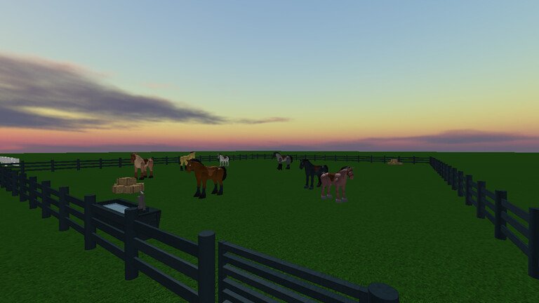 An image of horses on a field from the roblox horse game Horses Of Course v2.0