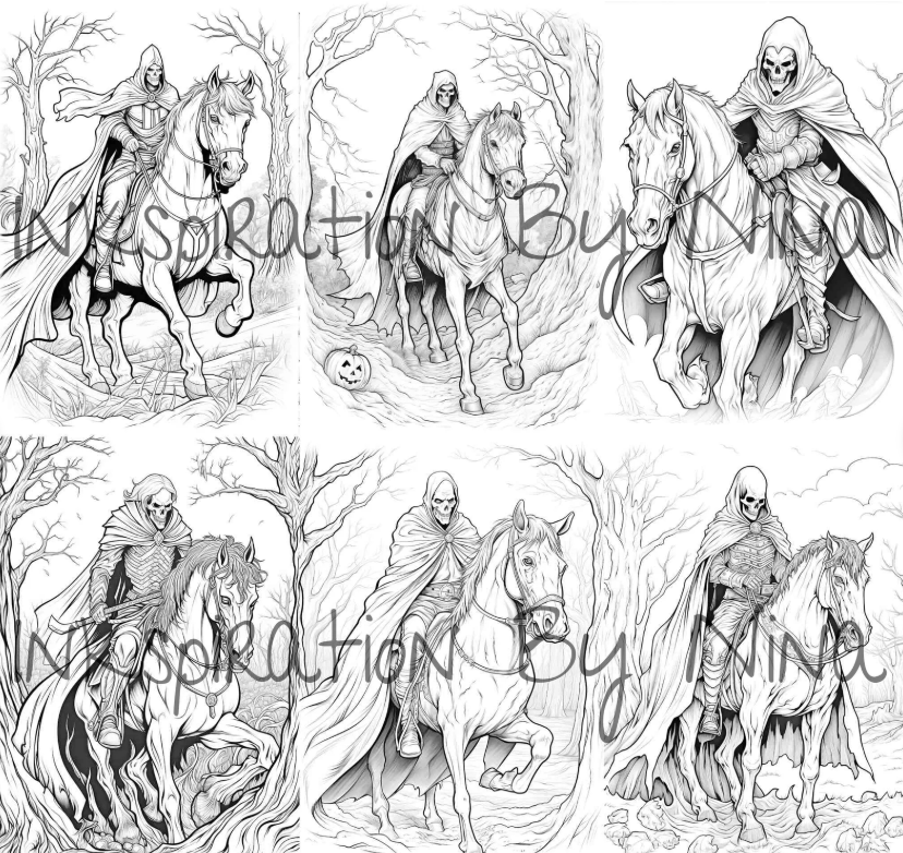 skeleton rider horse coloring pages from Etsy