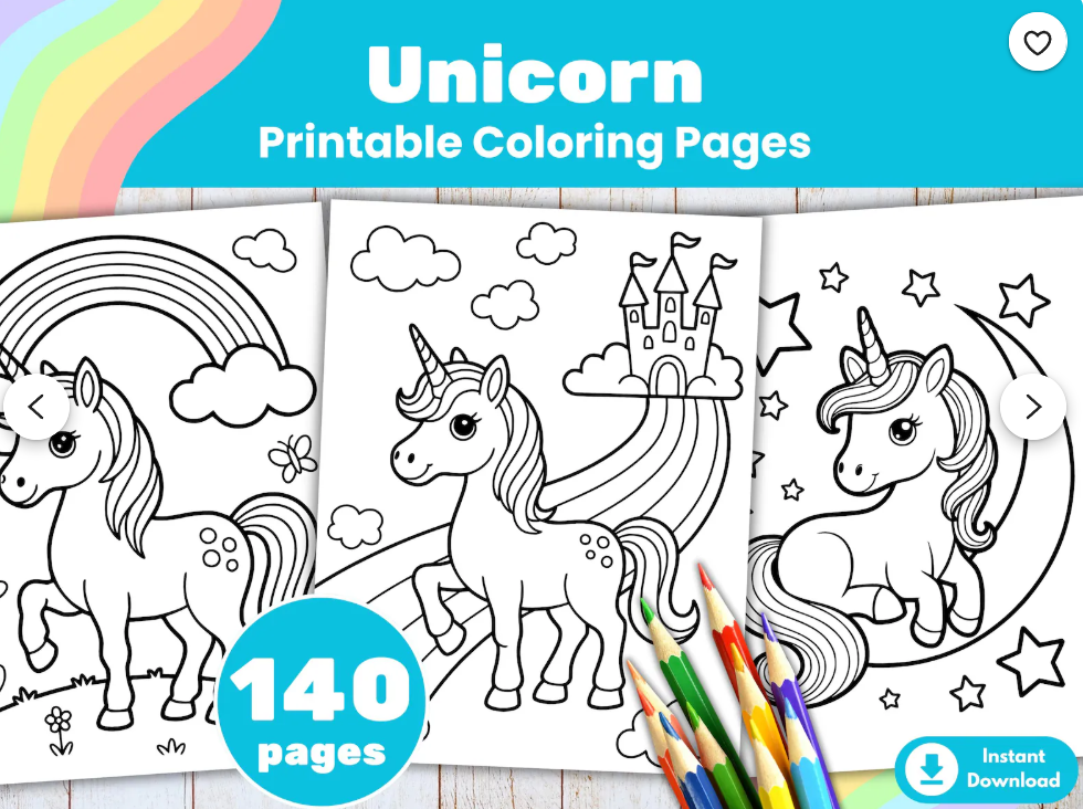 140 unicorn coloring pages from etsy
