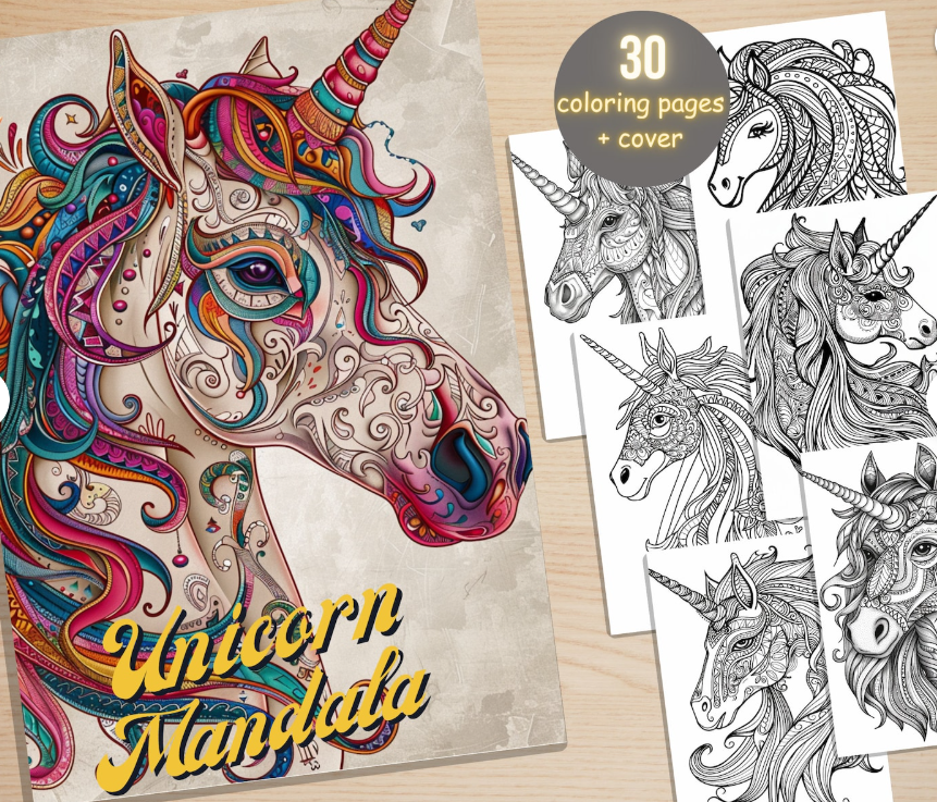 Mandala unicorn coloring pages pack of 30 from etsy Mandala unicorn coloring pages pack of 30 from etsy