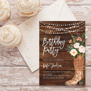 Cowgirl Boot Birthday Invite for western themed horse party