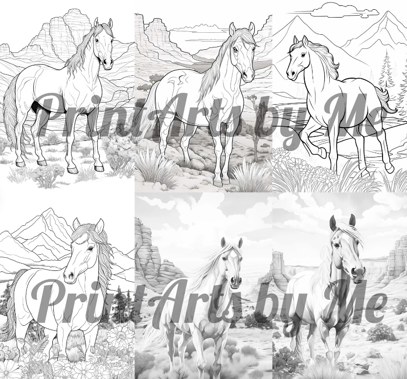 Wild horses coloring book from PrintArtsbyMe on Etsy