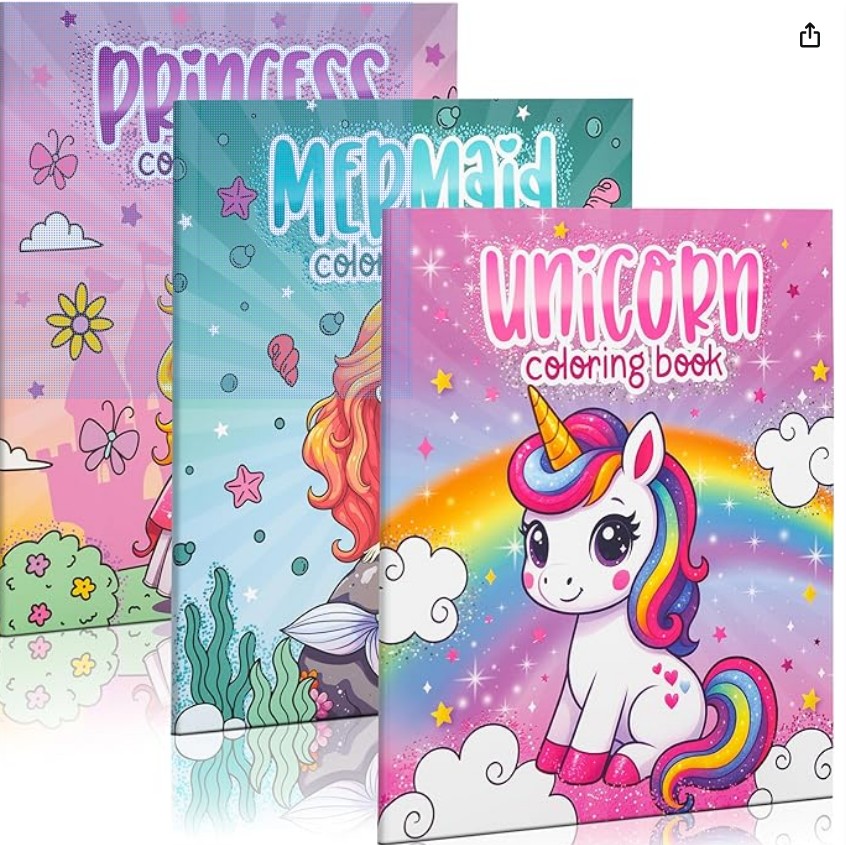 ZICOTO Fun Coloring Books for Kids Set of 3 including unicorn, princess, and mermaid books